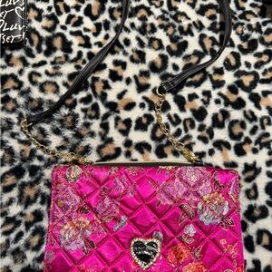 Betsey Johnson Pink Floral Clutch with Gold Accents